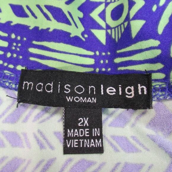 Madison Leigh Dress Womens Sz 2X Purple Green Geometric Short Sleeve Maxi Flirty - Picture 2 of 9